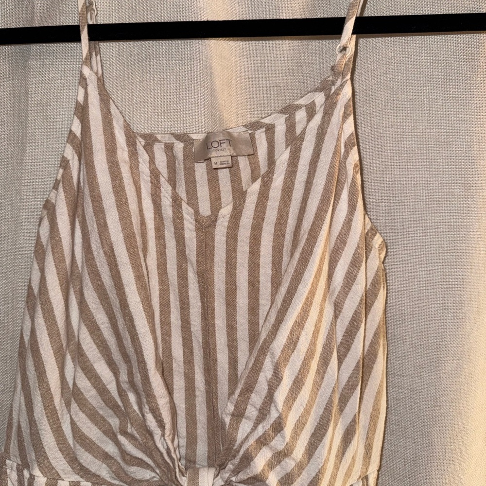 LOFT Beige and White Linen Jumpsuit - Picture 3 of 4